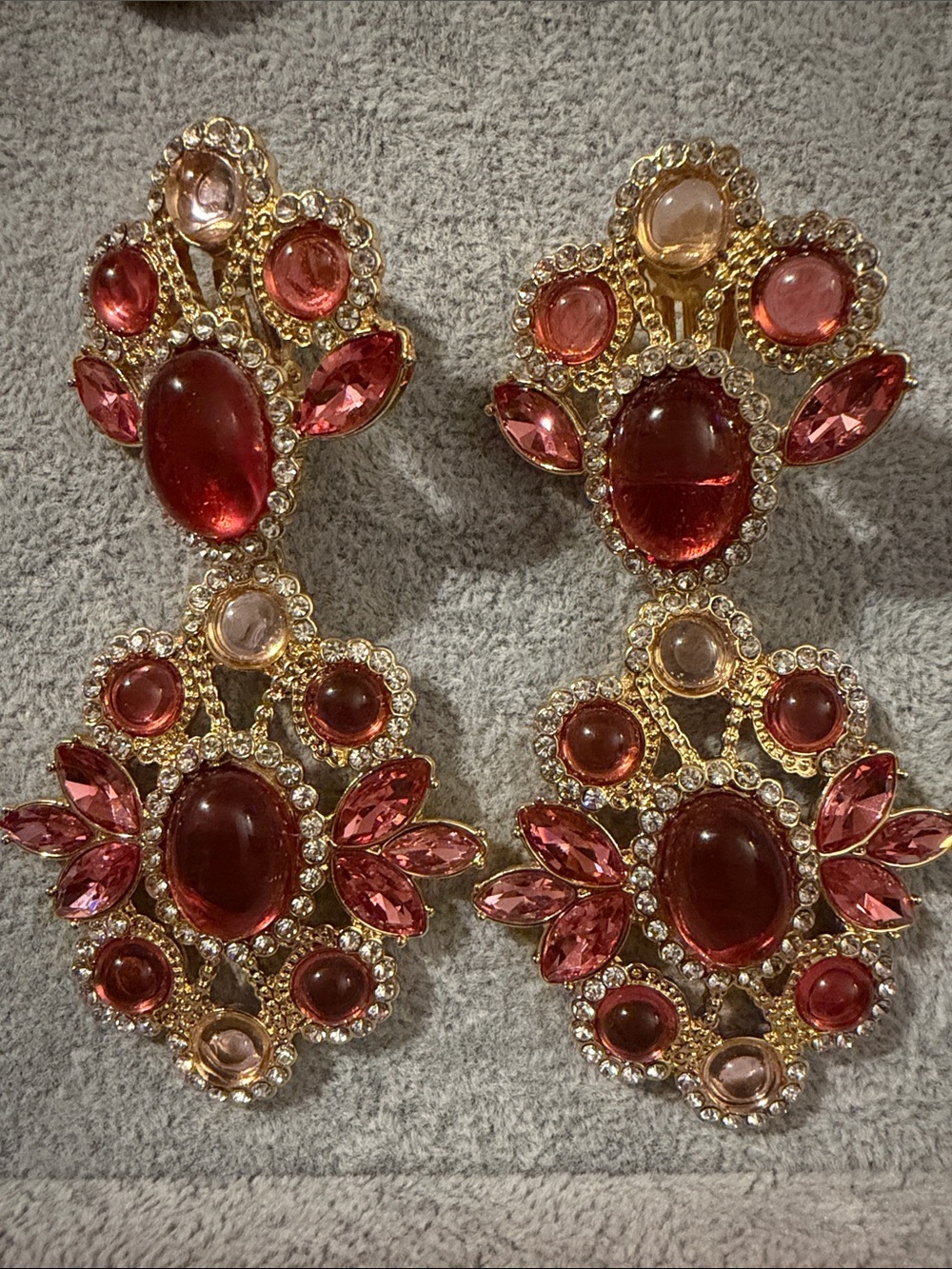 Catwalk Jon Exclusive-SOLD OUT-Gold-Tone Pink Crystal Statement Drop Earrings
